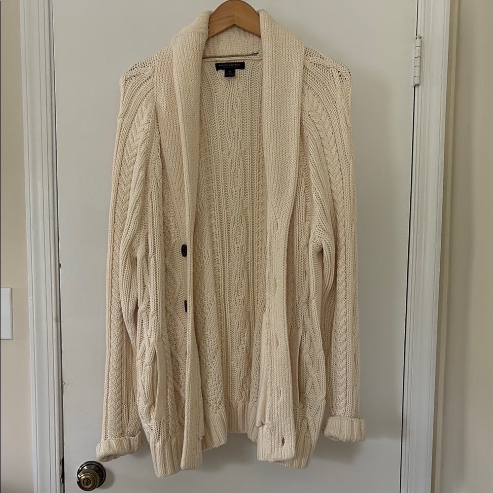 Banana Republic Cream Cable Knit Sha Cardigan Sweater